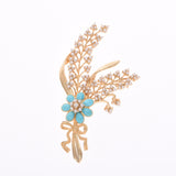 Floral motif motif K18 YG / Turquoise Stone 2.20ct / diamond 0.037ct / Pearl Brooch a