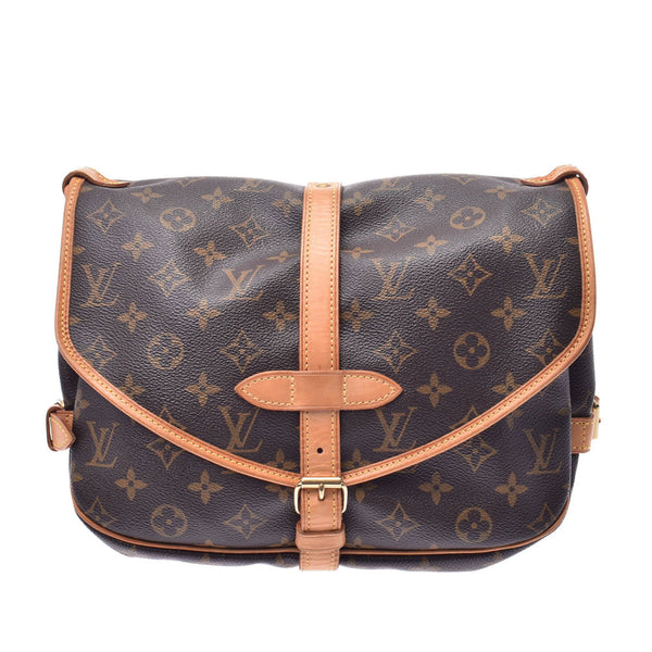 LOUIS VUITTON ルイヴィトン モノグラム ソミュール30 ブラウン M42256 ユニセックス モノグラムキャンバス レザー ショルダーバッグ Bランク 中古 銀蔵