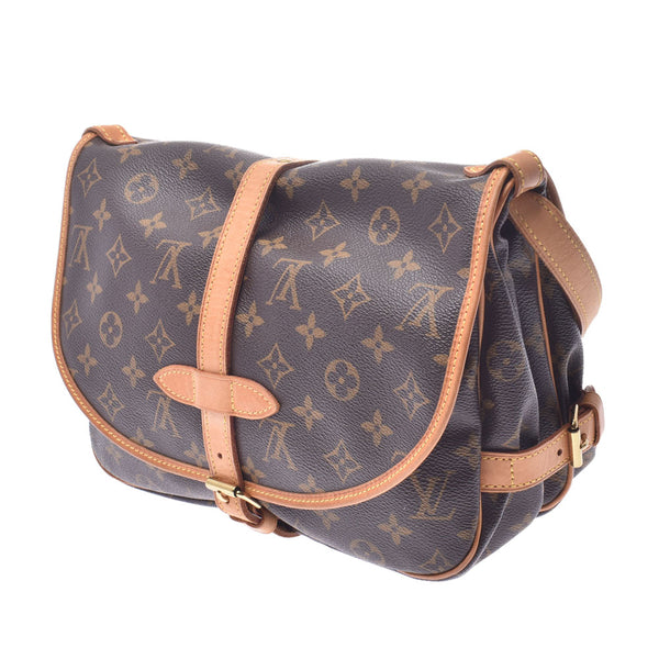 LOUIS VUITTON ルイヴィトン モノグラム ソミュール30 ブラウン M42256 ユニセックス モノグラムキャンバス レザー ショルダーバッグ Bランク 中古 銀蔵