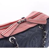 CHANEL Cruise Line Bowling Bag Blue/Red Silver Hardware Ladies Denim Handbag A Rank Used Ginzo
