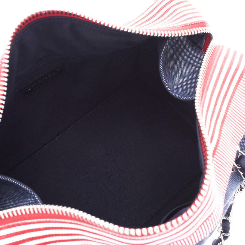CHANEL Cruise Line Bowling Bag Blue/Red Silver Hardware Ladies Denim Handbag A Rank Used Ginzo
