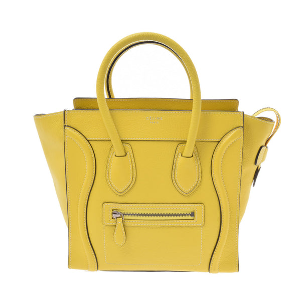 CELINE セリーヌラゲージマイクロショッパー yellow system Lady's calf handbag AB rank used silver storehouse