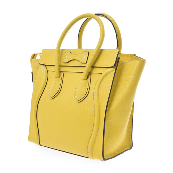 CELINE セリーヌラゲージマイクロショッパー yellow system Lady's calf handbag AB rank used silver storehouse