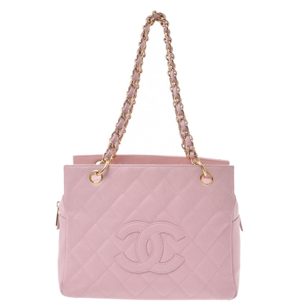 CHANEL Chanel Matrasse PTT Petite Time Rest Tote Bag Pink Gold Metallic Ladies Caviar Skin Handbag A Rank Used Ginzo
