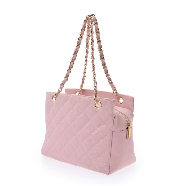 CHANEL Chanel Matrasse PTT Petite Time Rest Tote Bag Pink Gold Metallic Ladies Caviar Skin Handbag A Rank Used Ginzo