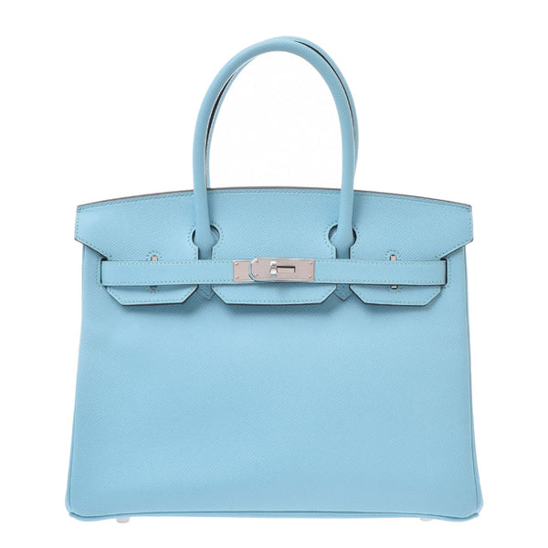 HERMES Birkin 30 Blue Atour Silver Hardware T Engraved (around 2015) Ladies Vow Epson Handbag A Rank Used Ginzo