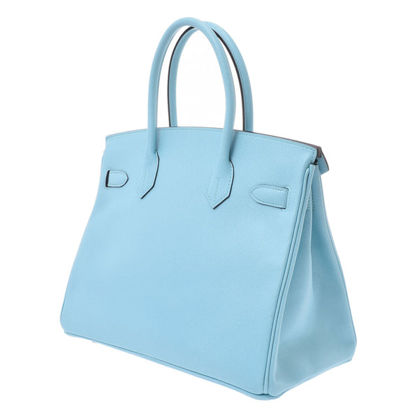 HERMES Birkin 30 Blue Atour Silver Hardware T Engraved (around 2015) Ladies Vow Epson Handbag A Rank Used Ginzo