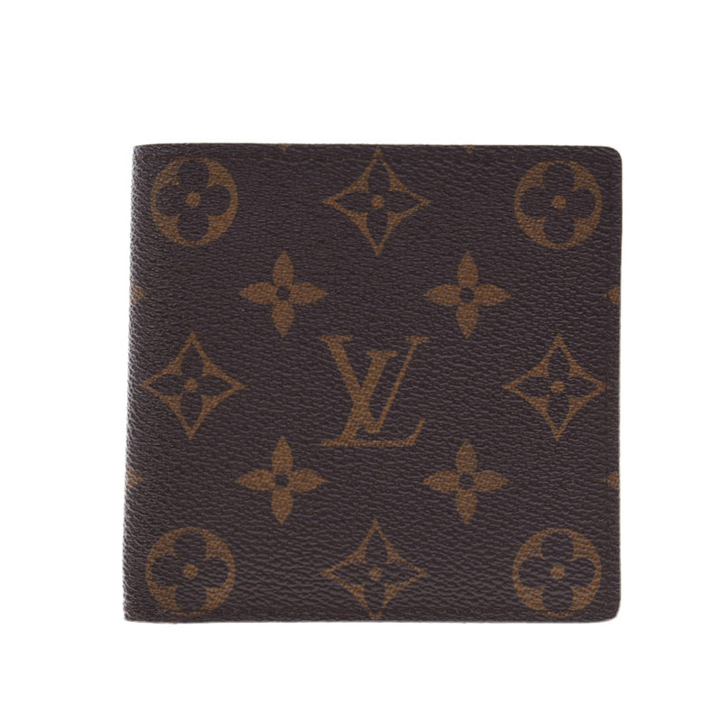 LOUIS VUITTON, Louviton, Port-Fouil, Marco, Brown, M61675, Menz, Monogram, canvas two, fold canvas, wallet, AB, AB, rank used, silver.