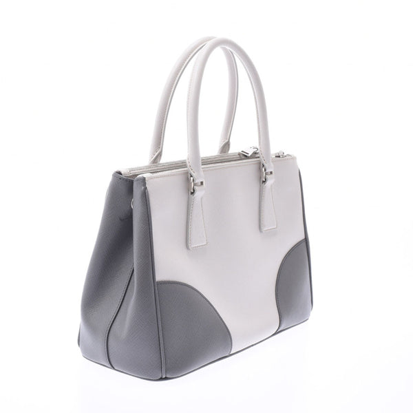 PRADA Prada 2WAY Bag White/Grey Ladies Saffiano Handbag AB Rank Used Ginzo
