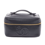 CHANEL Chanel horizontal vanity bag black gold metal fittings ladies caviar skin handbag a-rank second-hand silver