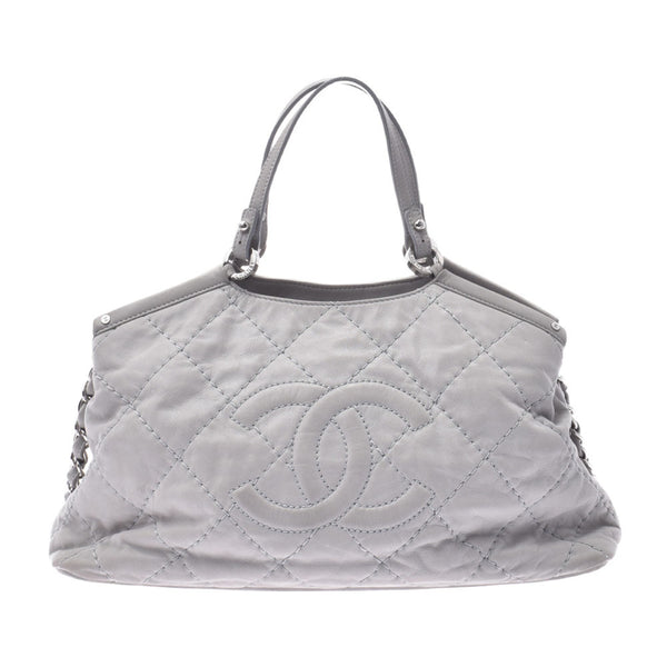 CHANEL Mattelasse 2WAY bag light gray system silver metal fittings ladies calf handbag B rank used silver warehouse