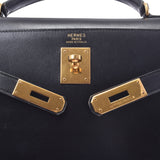 HERMES Hermes Kelly 32 outer sewing 2WAY bag black gold metal fittings ○ Y stamp (around 1995) Ladies BOX calf handbag B rank used silver ware