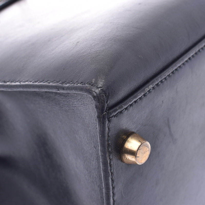 HERMES爱马仕凯利32外缝制2WAY袋黑金金属配件○Y刻（1995年左右）女士BOX小牛皮手提包B等级二手的Ginzo