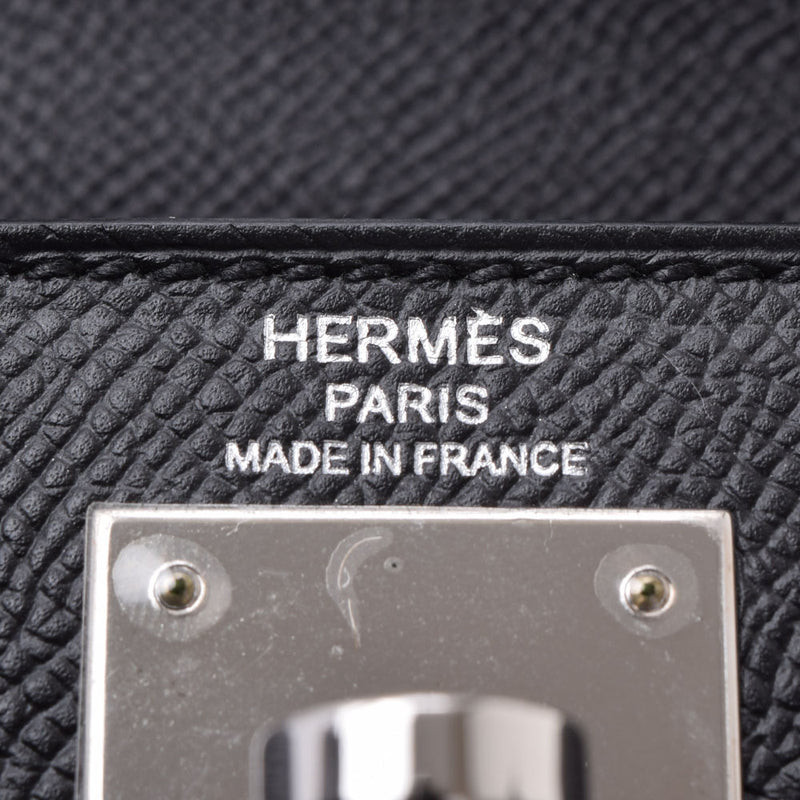 HERMES Hermes Kelly 28 outer sewing 2WAY bag black silver metal fitting T engraved (around 2015) Ladies Vow Epson handbag Shindo used Ginzo