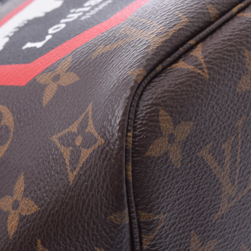 LOUIS VUITTON路易威登Monogram Neverfull MM World Tour Sticker棕色M42844中性Monogram帆布手提袋A级二手Ginzo