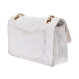 CHANEL Mattelasse chain shoulder bag double flap white gold metal fittings ladies lambskin shoulder bag B rank used Ginzo