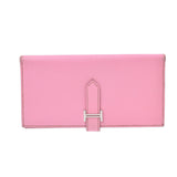 HERMES Hermes Bairnsfure pink silver metal fittings □M stamped (around 2009) Ladies Vow Epson long wallet B rank used Ginzo