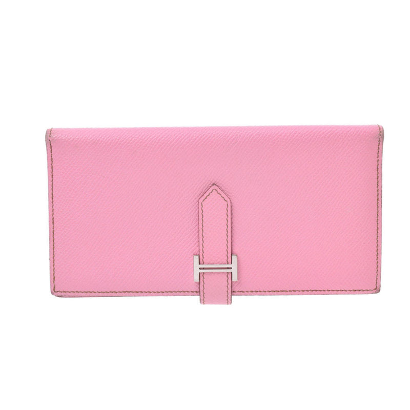 HERMES Hermes Bairnsfure pink silver metal fittings □M stamped (around 2009) Ladies Vow Epson long wallet B rank used Ginzo