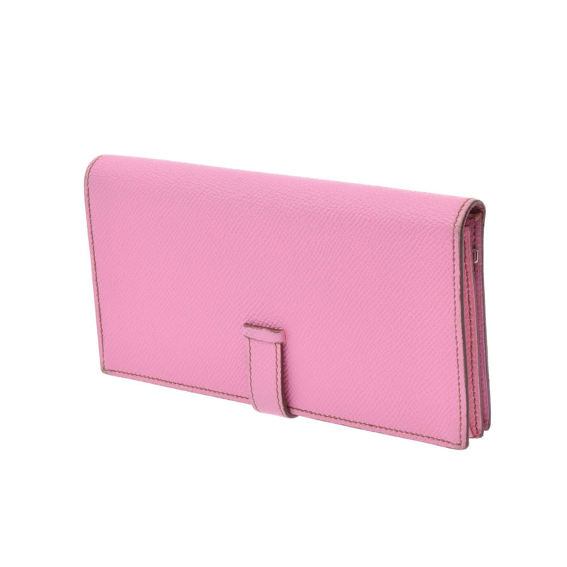 HERMES Hermes Bairnsfure pink silver metal fittings □M stamped (around 2009) Ladies Vow Epson long wallet B rank used Ginzo