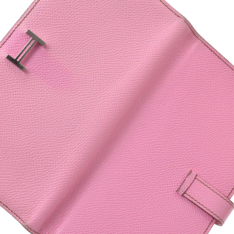 HERMES Hermes Bairnsfure pink silver metal fittings □M stamped (around 2009) Ladies Vow Epson long wallet B rank used Ginzo