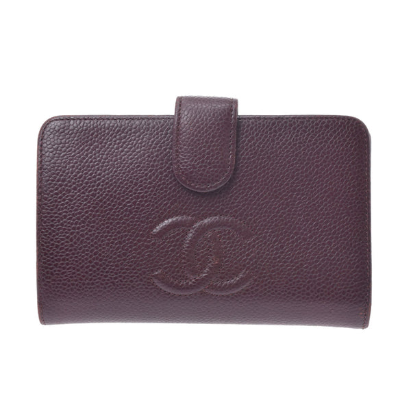 CHANEL Chanel round fastener wallet Bordeaux Lady's caviar skin folio wallet B rank used silver storehouse