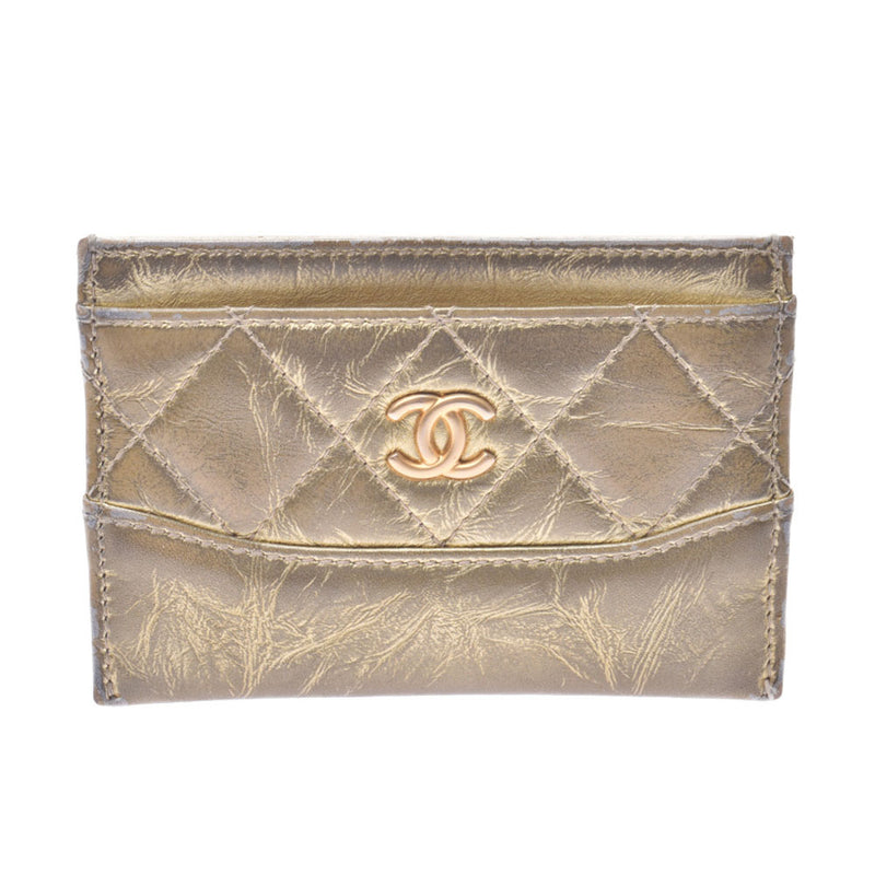 CHANEL Chanel matelasse gold Lady's lambskin card case B rank used silver storehouse