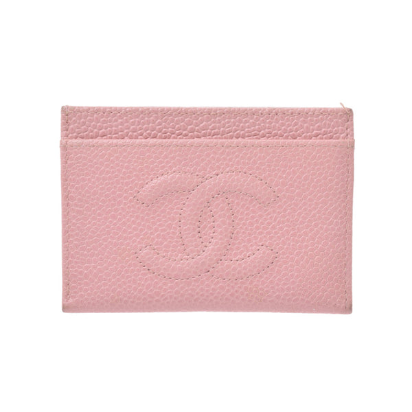 CHANEL Chanel pink lady caviar skin card case AB rank used silver storehouse