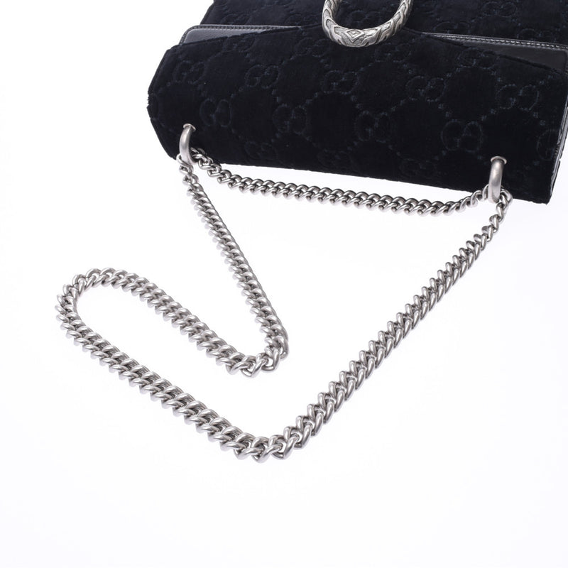 Guccidionesus Chain Shoulder Bag Black Silver Metal Fittings