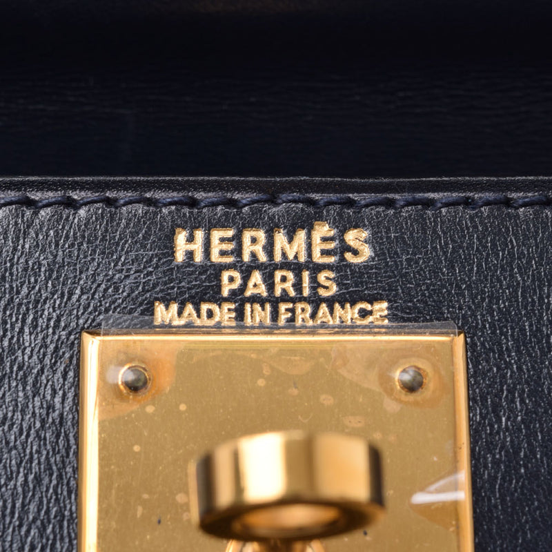 HERMES エルメス ケリー 28 外縫い ハンドバッグ 紺 ゴールド金具 □A刻印(1997年頃) レディース BOXカーフ 2WAYバッグ Aランク 中古 銀蔵