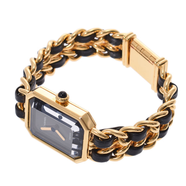 CHANEL Premiere Size S Ladies GP/Leather Watch Quartz Black Dial AB Rank Used Ginzo