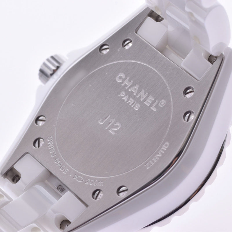 CHANEL シャネル J12 33mm 12Pダイヤ H1628 ボーイズ 白セラミック/SS 腕時計 クオーツ 白文字盤 ABランク 中古 銀蔵