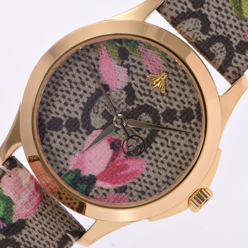 GUCCI Gucci G Timeless Flower 126.4 Unisex SS/Leather Watch Quartz Beige Dial A Rank Used Ginzo