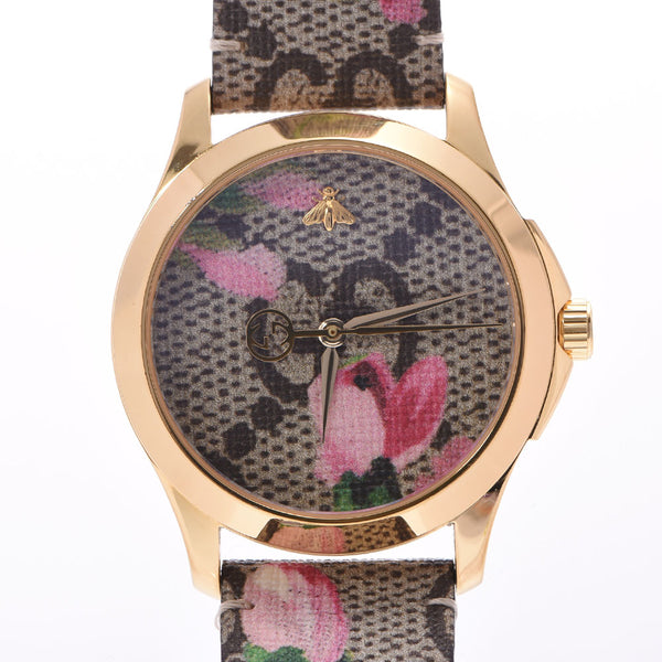 GUCCI Gucci G Timeless Flower 126.4 Unisex SS/Leather Watch Quartz Beige Dial A Rank Used Ginzo