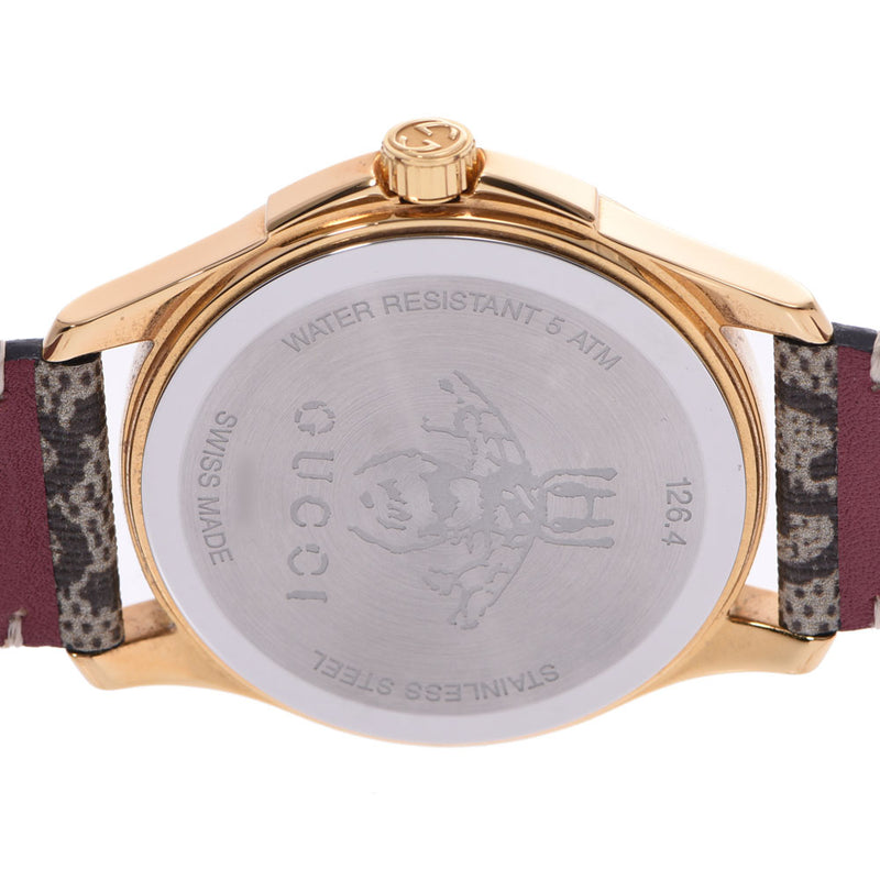 GUCCI Gucci G Timeless Flower 126.4 Unisex SS/Leather Watch Quartz Beige Dial A Rank Used Ginzo