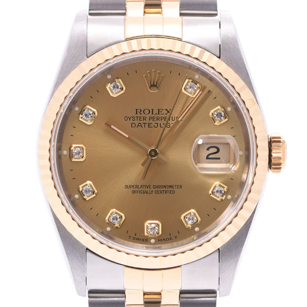 ROLEX Rolex date just 10P diamond 16233G men YG/SS watch self-winding watch champagne clockface A rank used silver storehouse