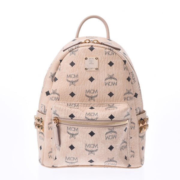 MCM MCM Backpack Mini Side Studs Beige/Gold Studs Ladies Leather Backpack Day Pack AB Rank Used Ginzo