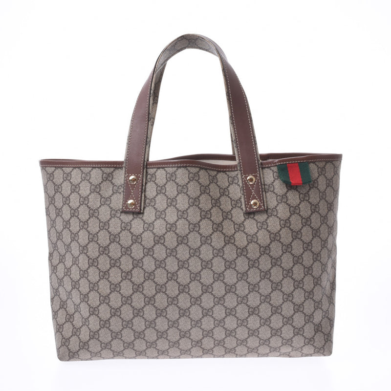 GUCCI グッチ GGプラス シェリーライン グレージュ/ブラウン 211134 ユニセックス GGスプリームキャンバス レザー トートバッグ ABランク 中古 銀蔵