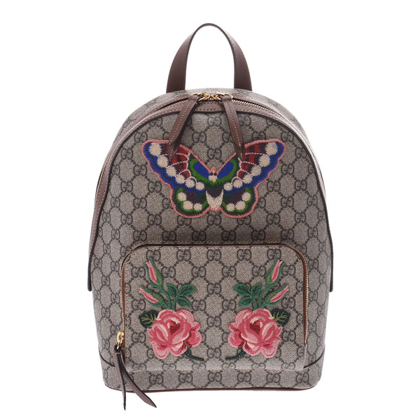 GUCCI Gucci GG スプリームバックパック butterfly flower Japan-limited graige system tea 427042 unisex GG スプリームキャンバスレザーリュック day pack newly used goods silver storehouse