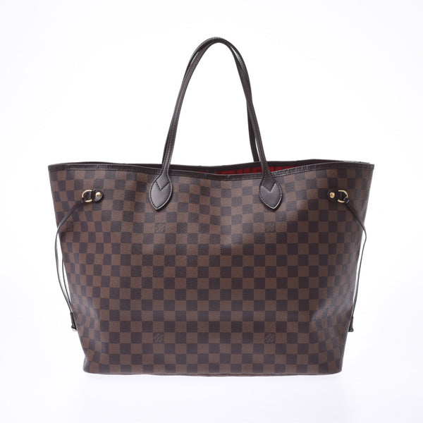 LOUIS VUITTON路易威登Damier Neverfull GM棕色N51106中性Damier帆布皮革手提袋Rank B二手Ginzo