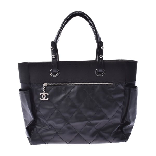 CHANEL Chanel Paris Biarritz Thoth GM black Lady's calf / canvas tote bag A rank used silver storehouse