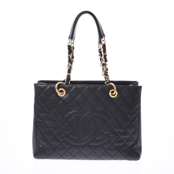 CHANEL Chanel matelasse GST tote bag black gold metal fittings Lady's caviar skin tote bag AB rank used silver storehouse