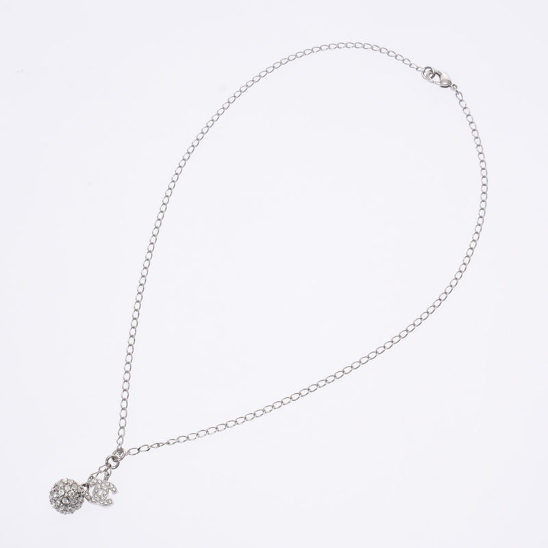CHANEL Chanel here mark 2007 model lady's rhinestone necklace A rank used silver storehouse