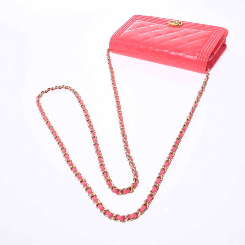 CHANEL Chanel Boy Chanel Pink Gold Hardware Ladies Enamel Chain Wallet AB Rank Used Ginzo