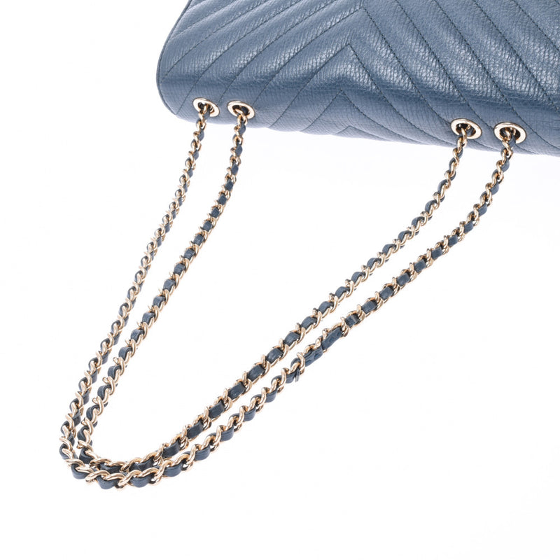 CHANEL Chanel V Stetch Chain Shoulder Bags Dark Blue Gold Gold Furniture, Ladies, Caviar Skin Shoulder Bags AB Ranks used silverware