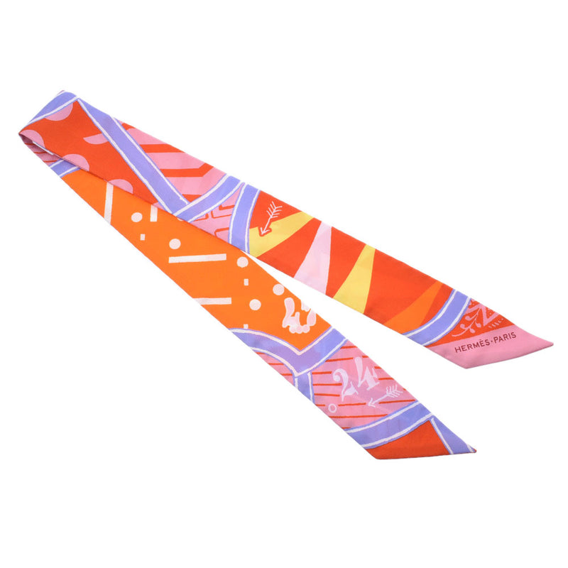 HERMES エルメスツイリー new tag silk game /JEU DE SOIE UNIFORME. 100% of orange / purple / pink system Lady's silk scarves-free silver storehouse