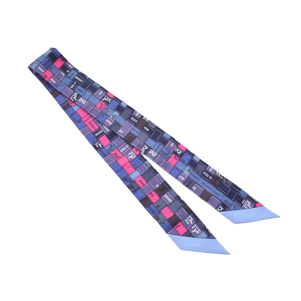 HERMES エルメス ツイリー リボン柄 青/ピンク/グレー レディース シルク100％ スカーフ 未使用 銀蔵