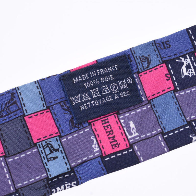 HERMES Twilly蝴蝶结图案蓝色/粉红色/灰色女士100％真丝围巾未使用的Ginzo