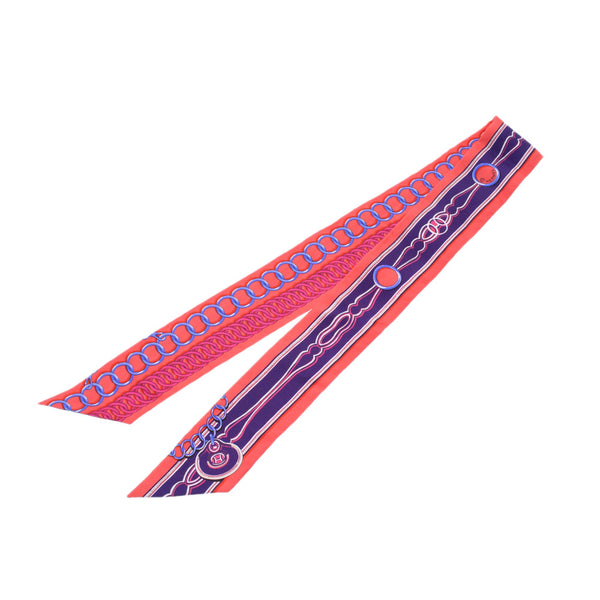 HERMES エルメス ツイリー 新タグ マイヨン/Maillons 赤/紫/青 レディース シルク100％ スカーフ 未使用 銀蔵