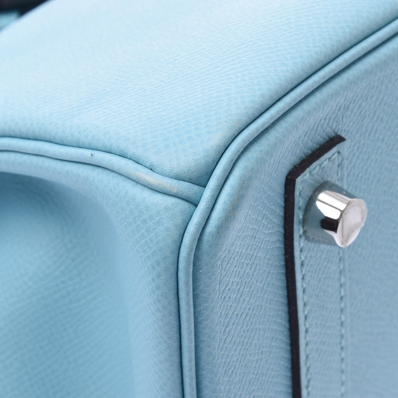 爱马仕伯金30蓝色阿图尔钯金属T-加盖（大约2015年）妇女的时尚Epsom手袋a排名二手银
