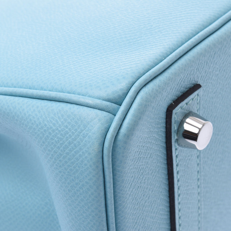 爱马仕伯金30蓝色阿图尔钯金属T-加盖（大约2015年）妇女的时尚Epsom手袋a排名二手银